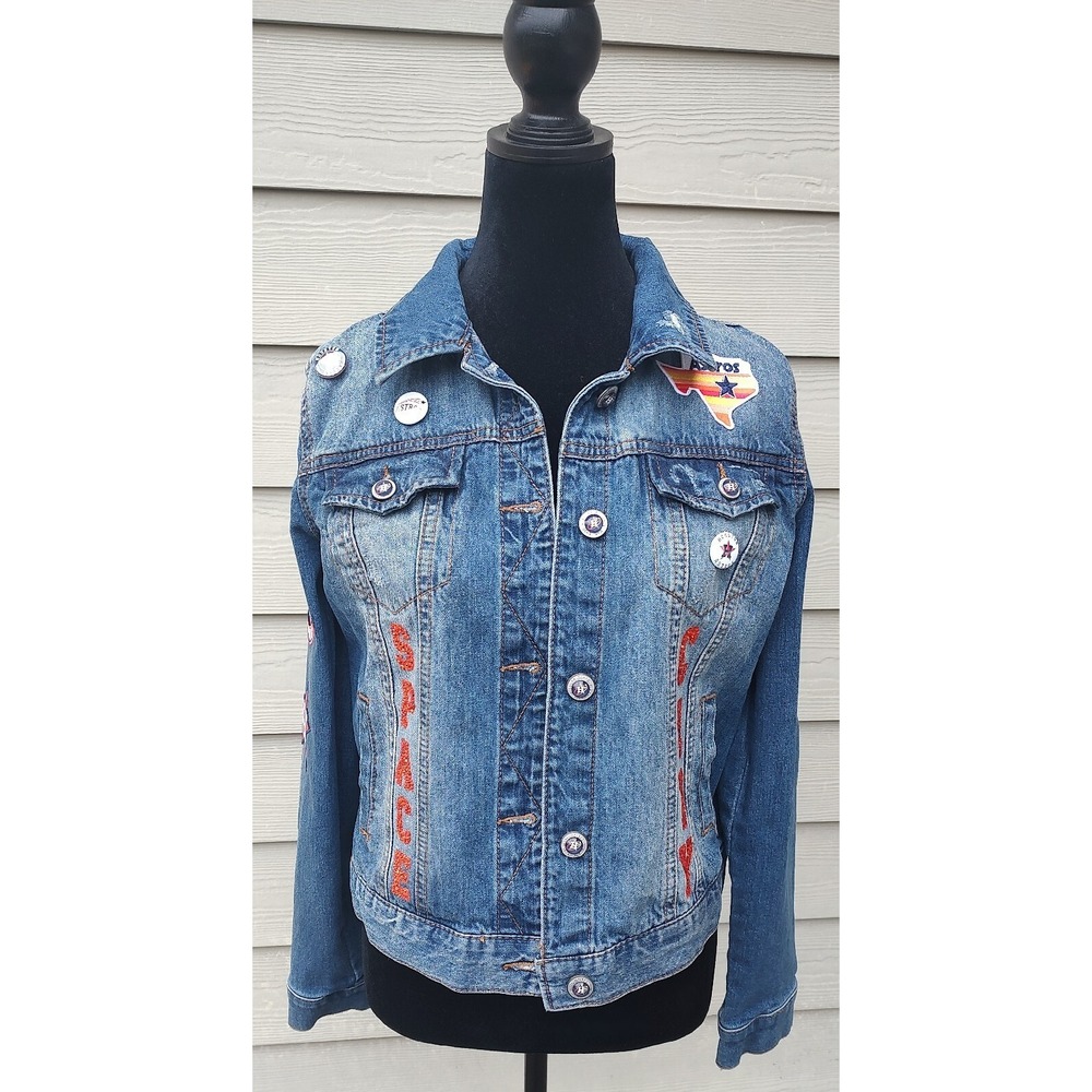 Houston Astros Custom Denim Jacket Juniors Medium Handmade Baseball MLB B18